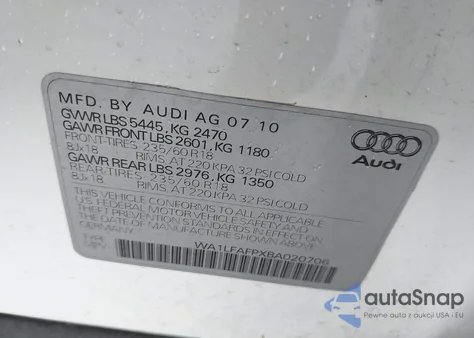 2011 Audi Q5 2.0T Premium из США, поврежденный, VIN WA1LFAFPXBA020706